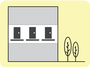 例３：複数フロアの事業所（建物内の扉が二つ以上）