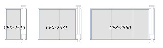 テーブルサイズは三種類用意：カット可能範囲（幅x奥行） 2,540mm x 1,300mm、2,540mm x 3,190mm、2,540mm x 5,080mm