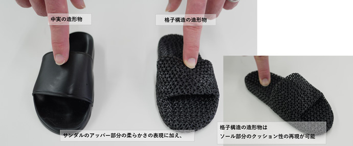 図3. 生地の柔らかさとクッション性を表現した造形物｜市販の光造形式3Dプリンタで造形