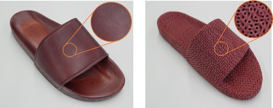 図2. 中実の造形物（左）と格子構造の造形物（右）質量は約15%軽い｜いずれも当社製フルカラー3Dプリンタで造形