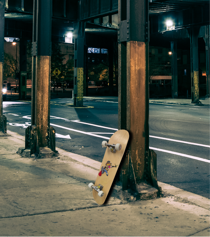 街でオリジナルスケートボードを使用しているイメージ
