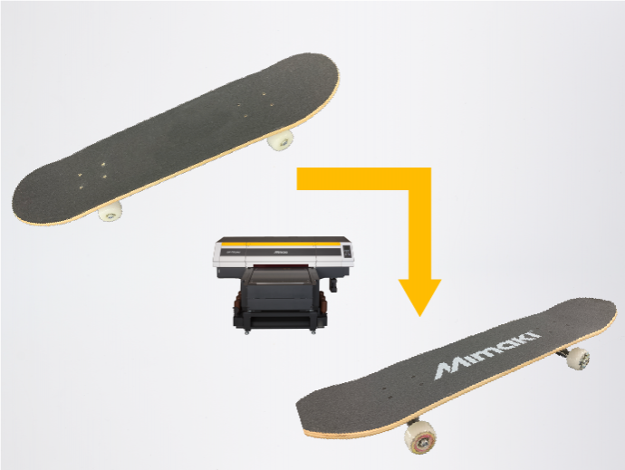 印刷前のスケートボードと印刷後のスケートボード