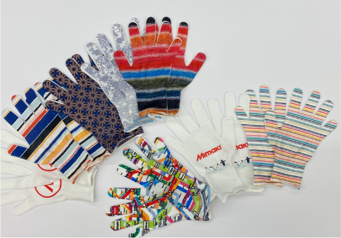 様々な柄の昇華転写プリントで作成した軍手・手袋　1双から生産可能　フルカラー印刷