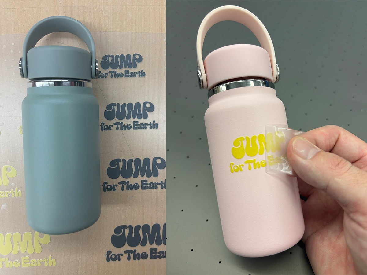 既製品タンブラーへのUV-DTF方式によるフィルム転写プリント風景