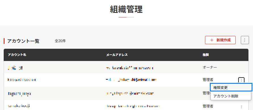 組織の所有者変更画面1