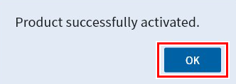 Activation success screen
